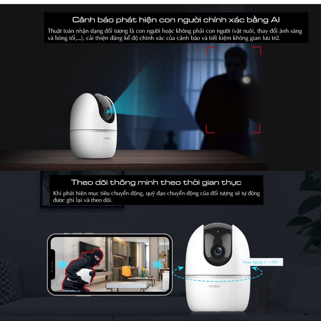 Camera IP Wifi 2MP Imou Ranger 2 A22EP/A32P/A42P dùng trong nhà xoay 360 độ đàm thoại hai chiều, BH 2 năm- TECHOME | BigBuy360 - bigbuy360.vn