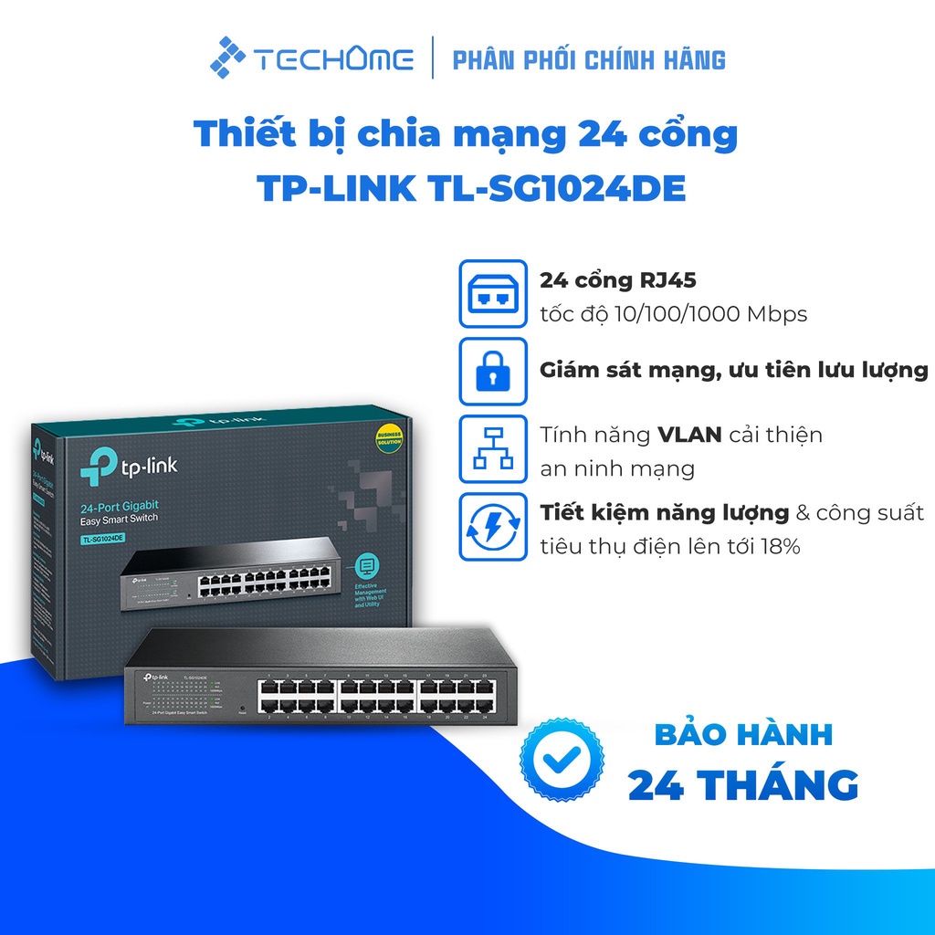 Bộ Chia Tín Hiệu Thông Minh EASY SMART SWITCH TP-LINK TL-SG1024DE 24 Cổng Gigabit 1Gbps