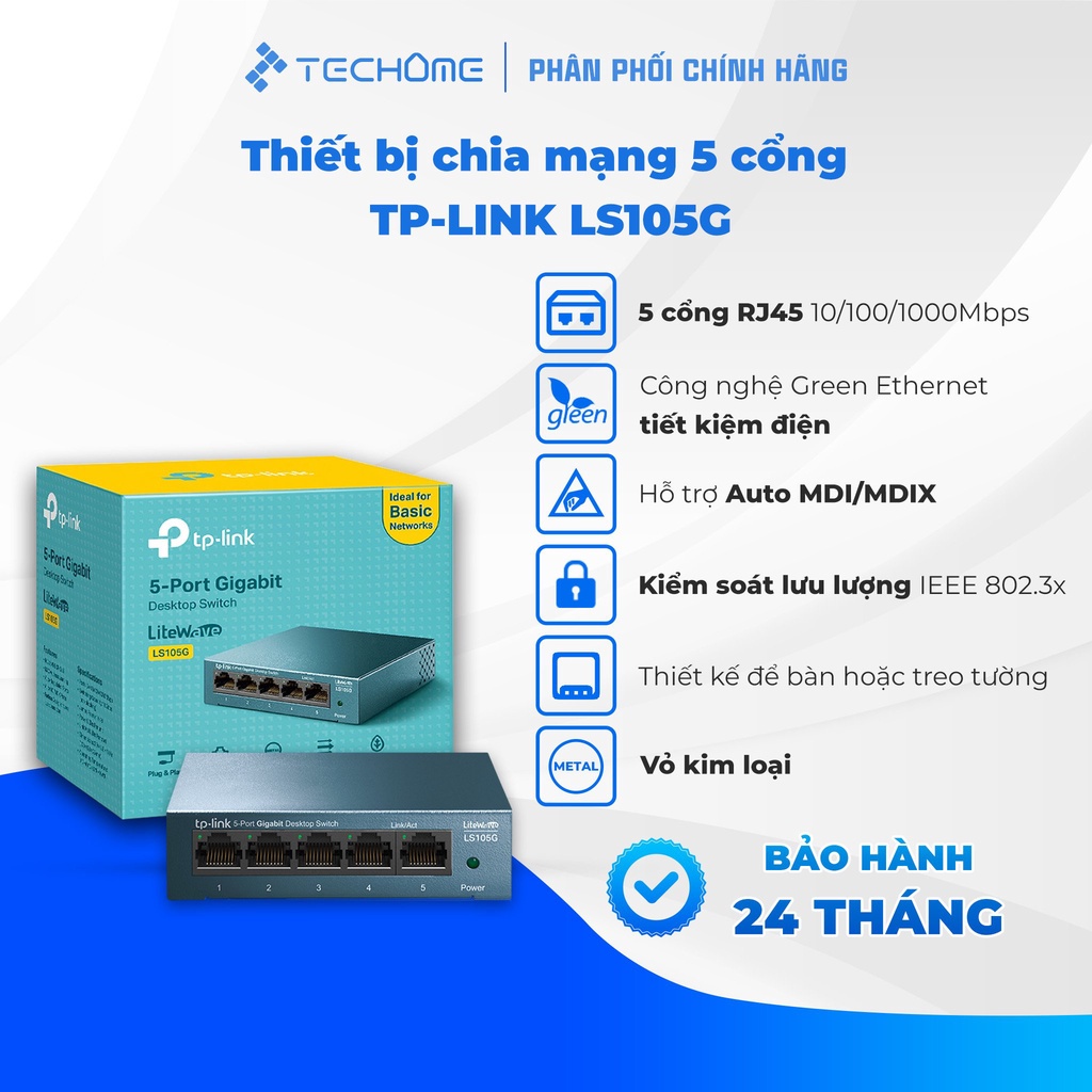 Thiết bị chia mạng Switch để bàn 5 cổng Gigabit TP-LINK LS105G - Techome