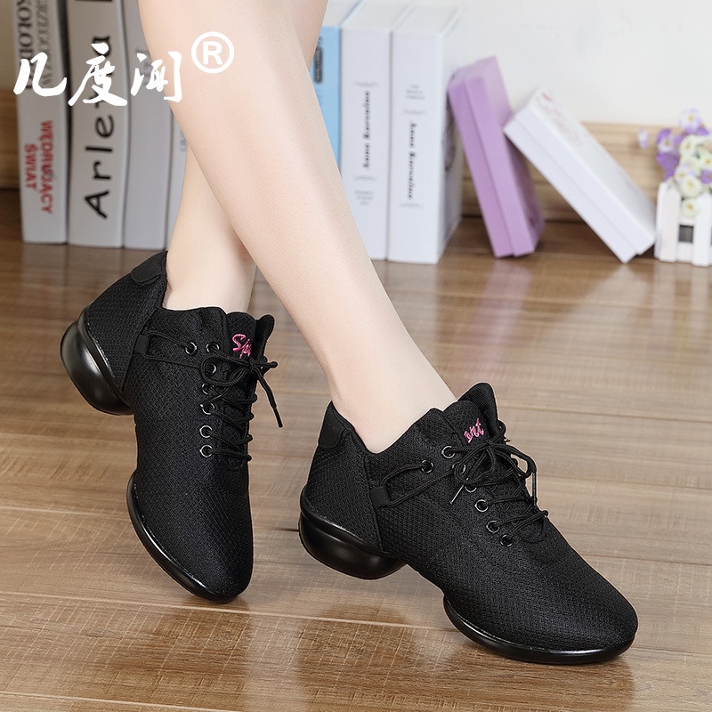 Giày Khiêu Vũ Đế Mềm Mũi Vuông Phối Lưới Thời Trang Thu Đông Cho Nữ
