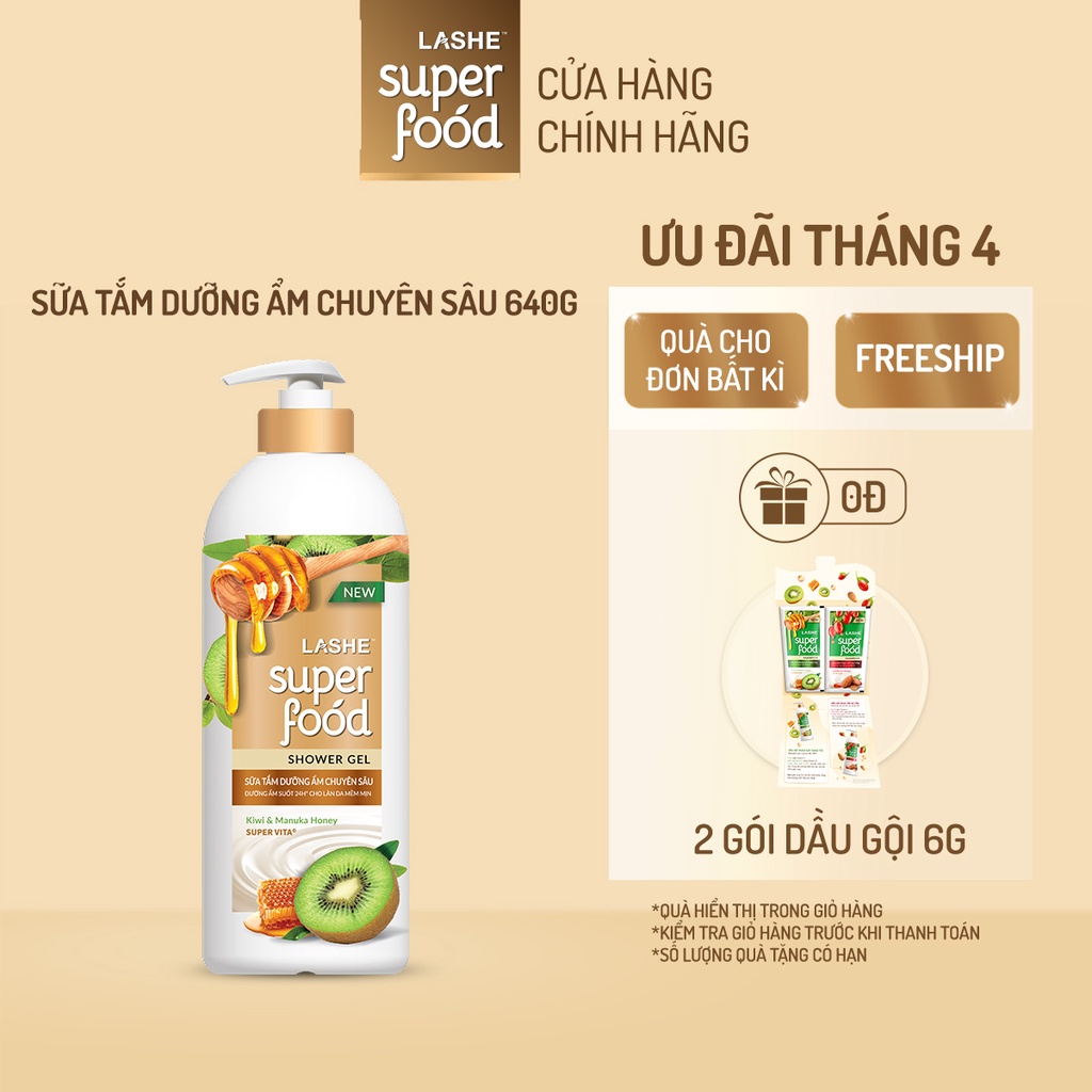 Sữa tắm LASHE SUPERFOOD dưỡng ẩm chuyên sâu 640G