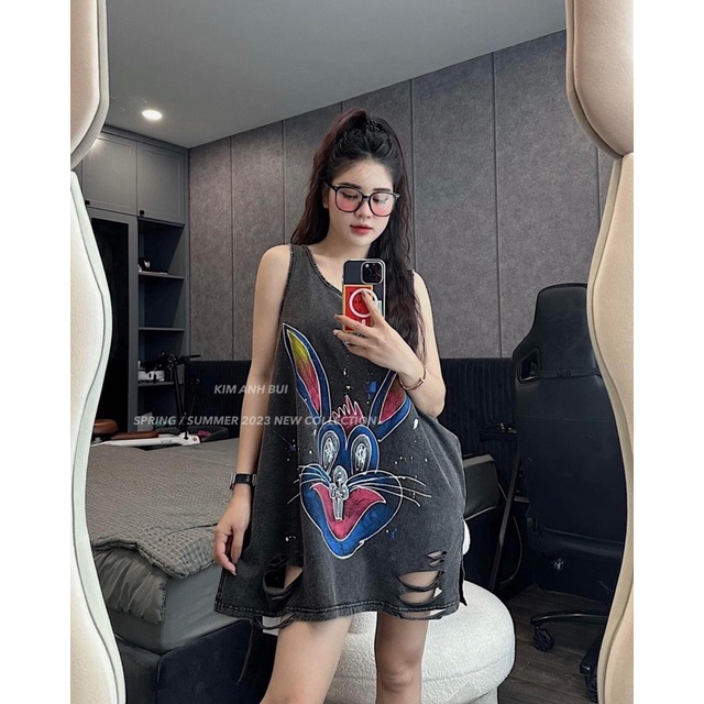 Áo ba lỗ loang thái in hình thỏ vảy sơn 3D
