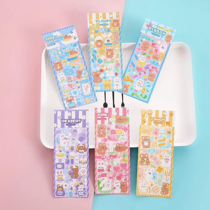 Sticker Gấu Thỏ Lấp Lánh Phong Cách Hàn Quốc Đang Yêu Trang Trí Laptop Sách Vở