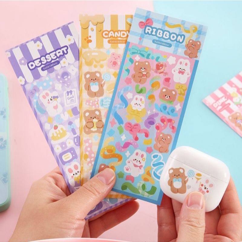 Sticker Gấu Thỏ Lấp Lánh Phong Cách Hàn Quốc Đang Yêu Trang Trí Laptop Sách Vở