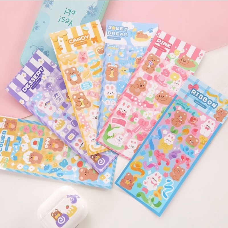 Sticker Gấu Thỏ Lấp Lánh Phong Cách Hàn Quốc Đang Yêu Trang Trí Laptop Sách Vở