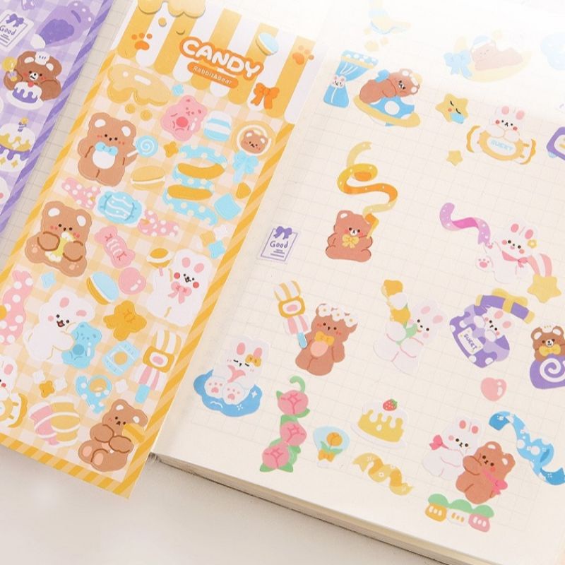 Sticker Gấu Thỏ Lấp Lánh Phong Cách Hàn Quốc Đang Yêu Trang Trí Laptop Sách Vở