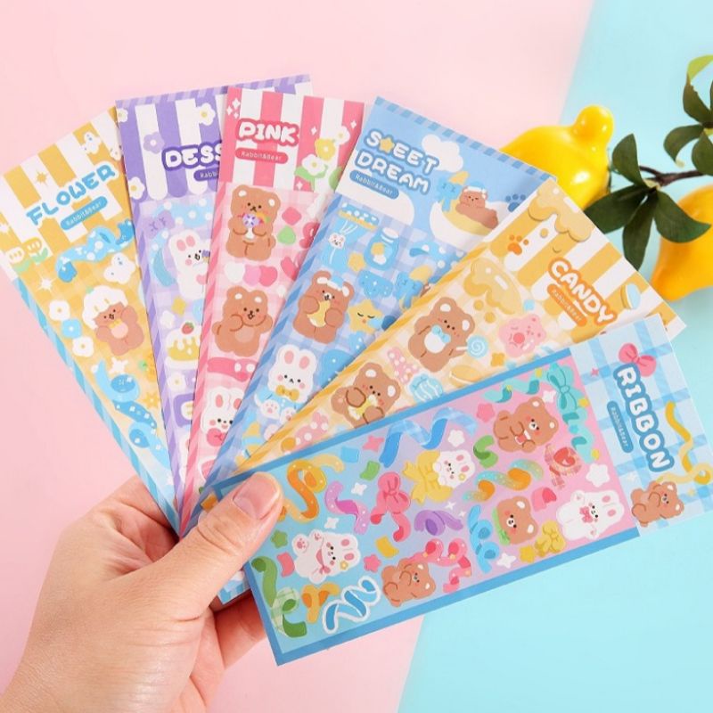 Sticker Gấu Thỏ Lấp Lánh Phong Cách Hàn Quốc Đang Yêu Trang Trí Laptop Sách Vở