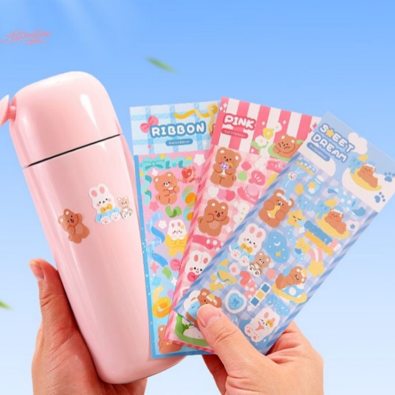 Sticker Gấu Thỏ Lấp Lánh Phong Cách Hàn Quốc Đang Yêu Trang Trí Laptop Sách Vở