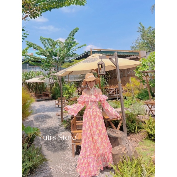 Đầm maxi hoa trễ vai tiểu thư LAURIEL DRESS