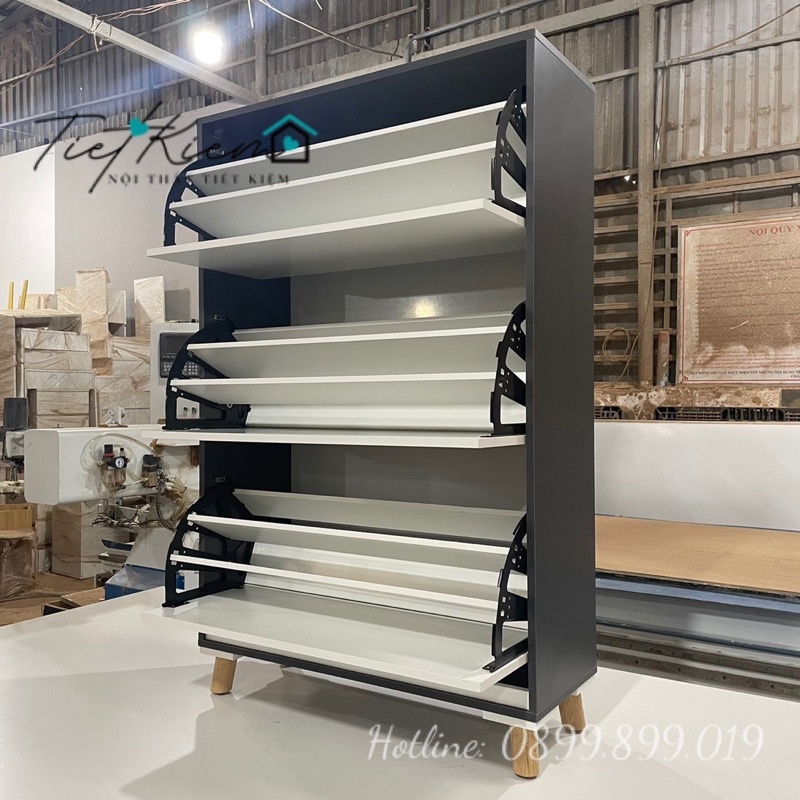 Tủ đựng giày gỗ màu xám chì phối trắng dùng làm kệ để giày siêu chứa NTTK đã lắp sẵn Freeship TG87989