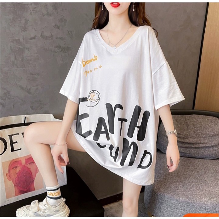 THỜI TRANG V&k Áo thun nữ cổ v dáng rộng đan dây lưng chất cotton size từ 9 đến 65kg 89k