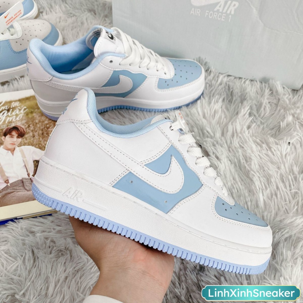 Giày AF1 Trắng Xanh Kem Cao Cấp, GIÀY THỂ THAO AIR FORCE ONE AF1 XANH KEM NAM NỮ.