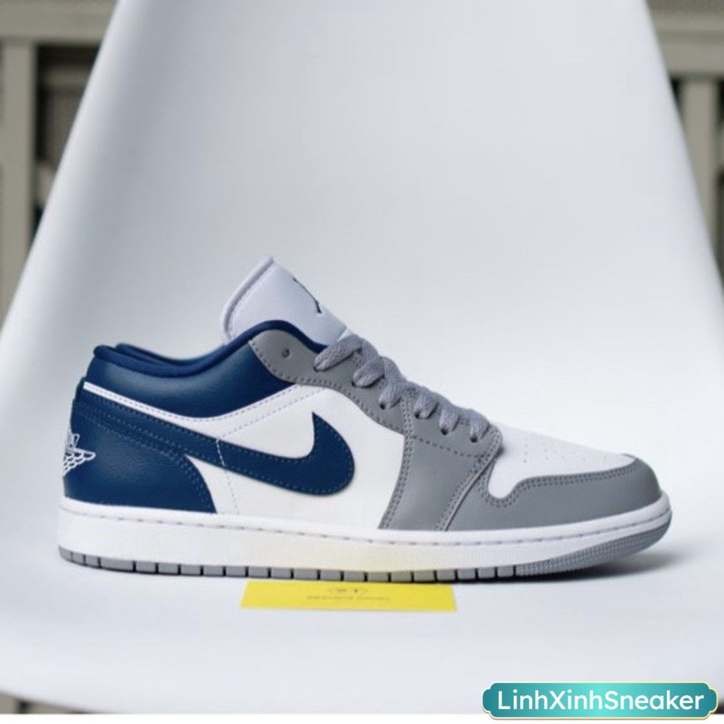 Giày Jordan Mũi Xám Gót Xanh, Giày JD Nike_Jordan 1 Low Stealth French Blue Hàng Cao Cấp Full Box