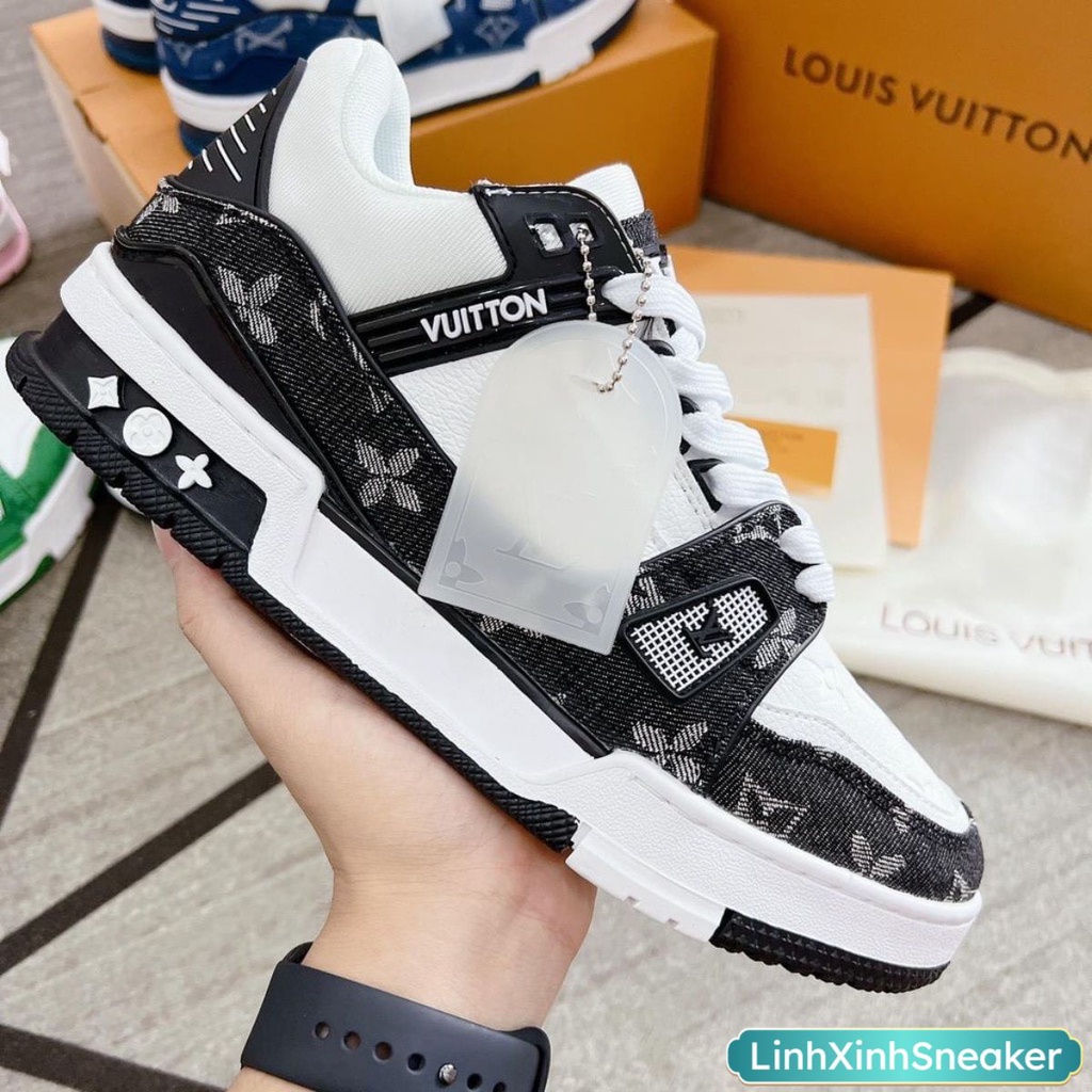 Giày Lv Louis Vuitton Trainer Black White, Giày Thể Thao Lv Đen Trắng Nam Nữ Hot Trend