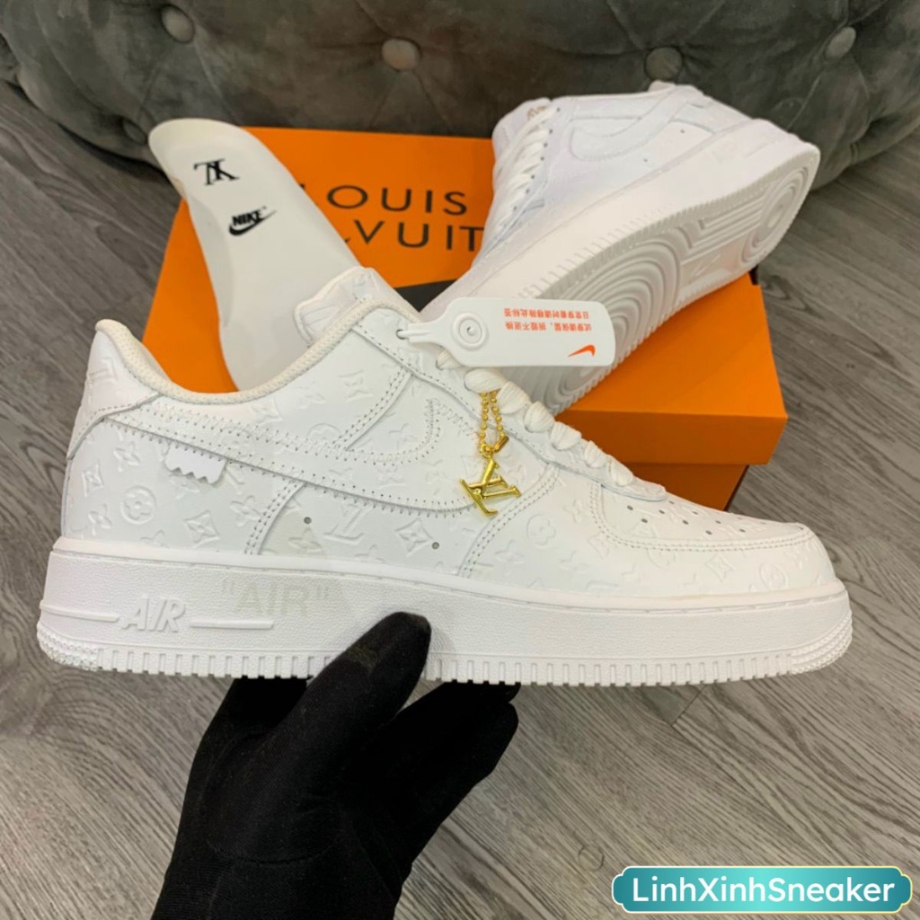 Giày AF1 LV Trắng, Giày thể thao Air Force mix LV trắng bản cao cấp Full Box.LinhXinhSneaker