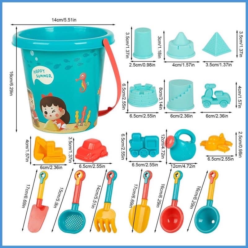 Bộ đồ chơi xúc cát 18 món cho bé yêu, nhựa an toàn cho bé yêu