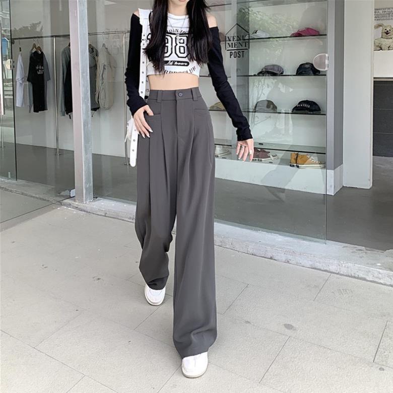 Quần ống rộng xuông dài, nút khóa chắc chắn phong cách Hàn Quốc phù hợp đi làm, đi chơi, dễ phối đồ QU1
