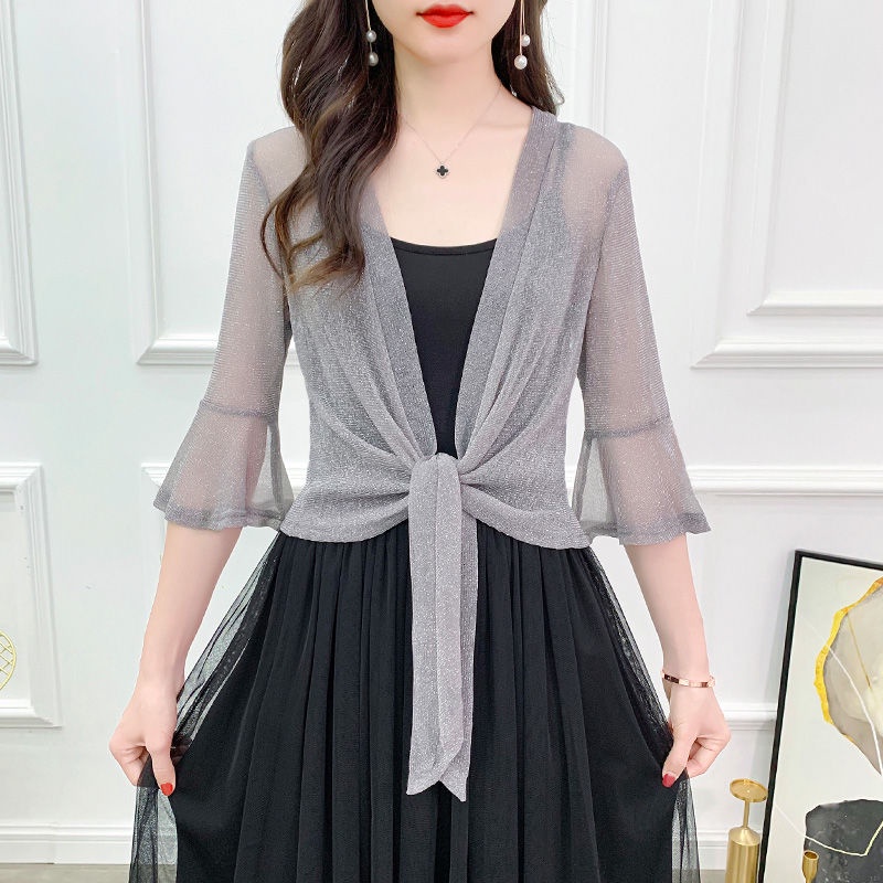 áo chống nắng áo khoác nắng _♠☍Áo Khoác cardigan Ngắn Cỡ Lớn Bằng Lụa Lạnh Phối Ren Lưới Chống Nắng Mùa Hè Hàng Mới Dành Cho Bạn Nữ Mặc Đi Ra Ngoài