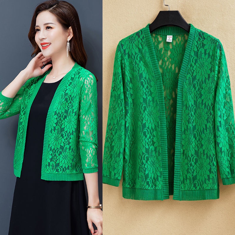 áo chống nắng áo khoác nắng ▫∈❍Áo Khoác Ren Mỏng Ngắn Kèm Váy cardigan Chống Nắng Thoáng Khí Thời Trang Mùa Hè Cho Phụ Nữ Trung Niên