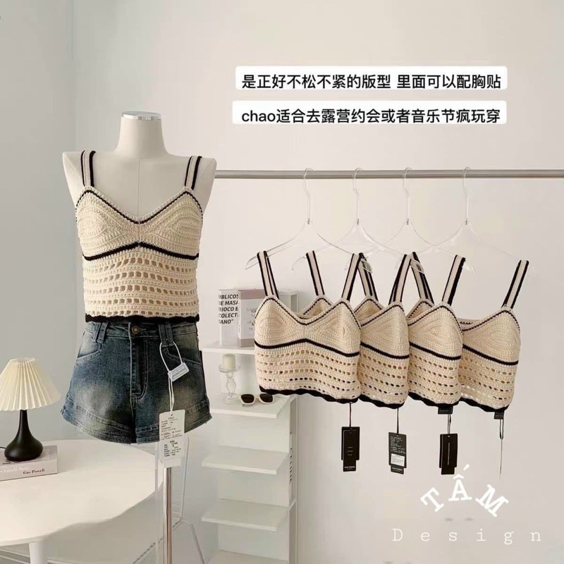 ÁO LEN CROPTOP 2 DÂY PHỐI VIỀN ĐEN Hàng Quảng Châu Loại 1, Phong Cách Trẻ Trung Tôn dáng siu đẹp, Thương Thương Shop
