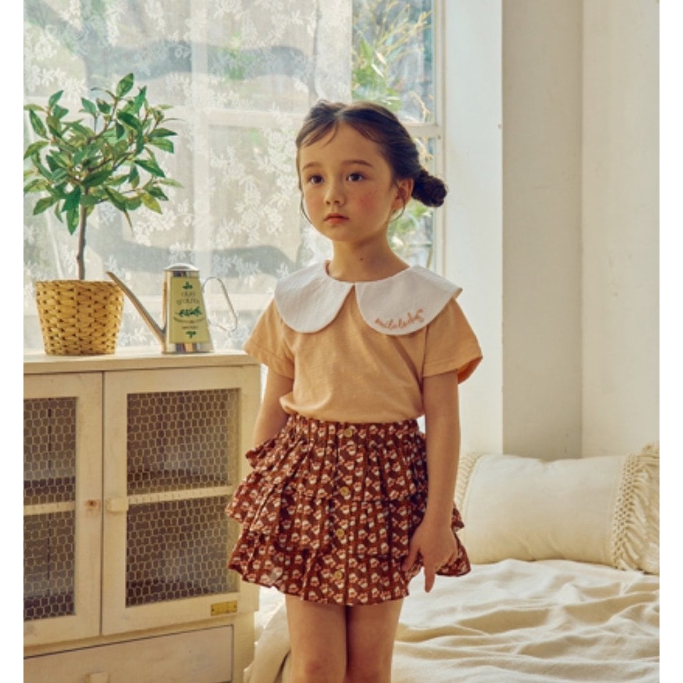 Quần thô giả váy xuất Hàn xếp bèo tầng màu nâu hoa cam size 100 - 140
