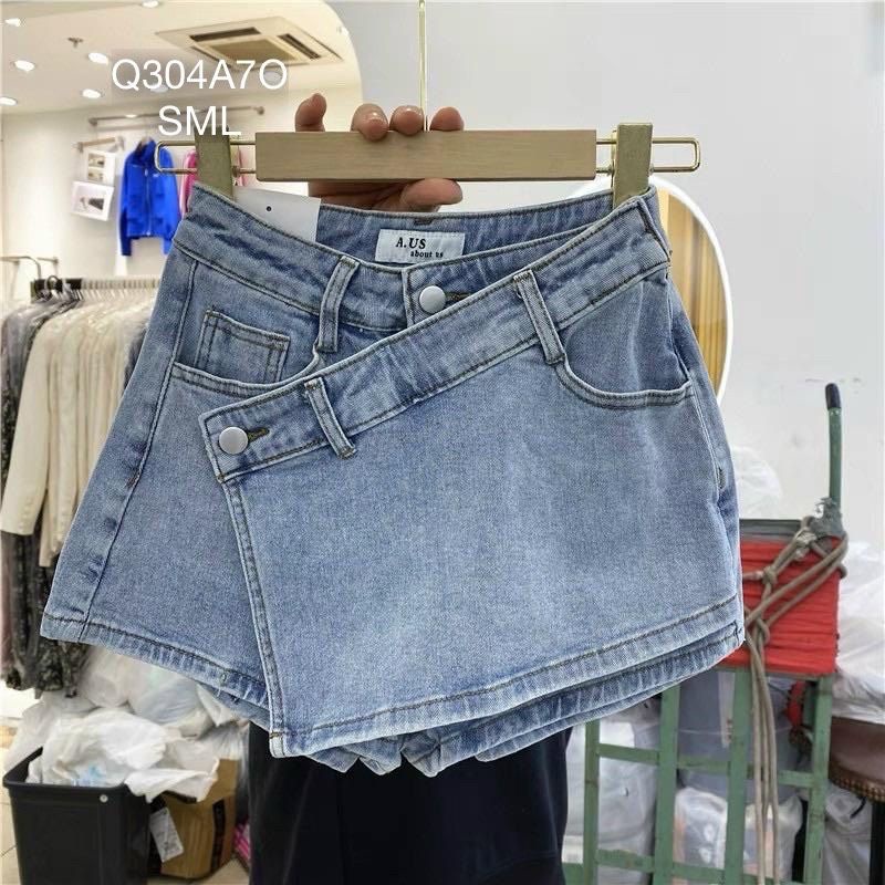 Chân váy bò vạt chéo dáng ngắn ,quần giả váy jeans chữ A đắp chéo tà sáng chảnh (Ảnh Thật)