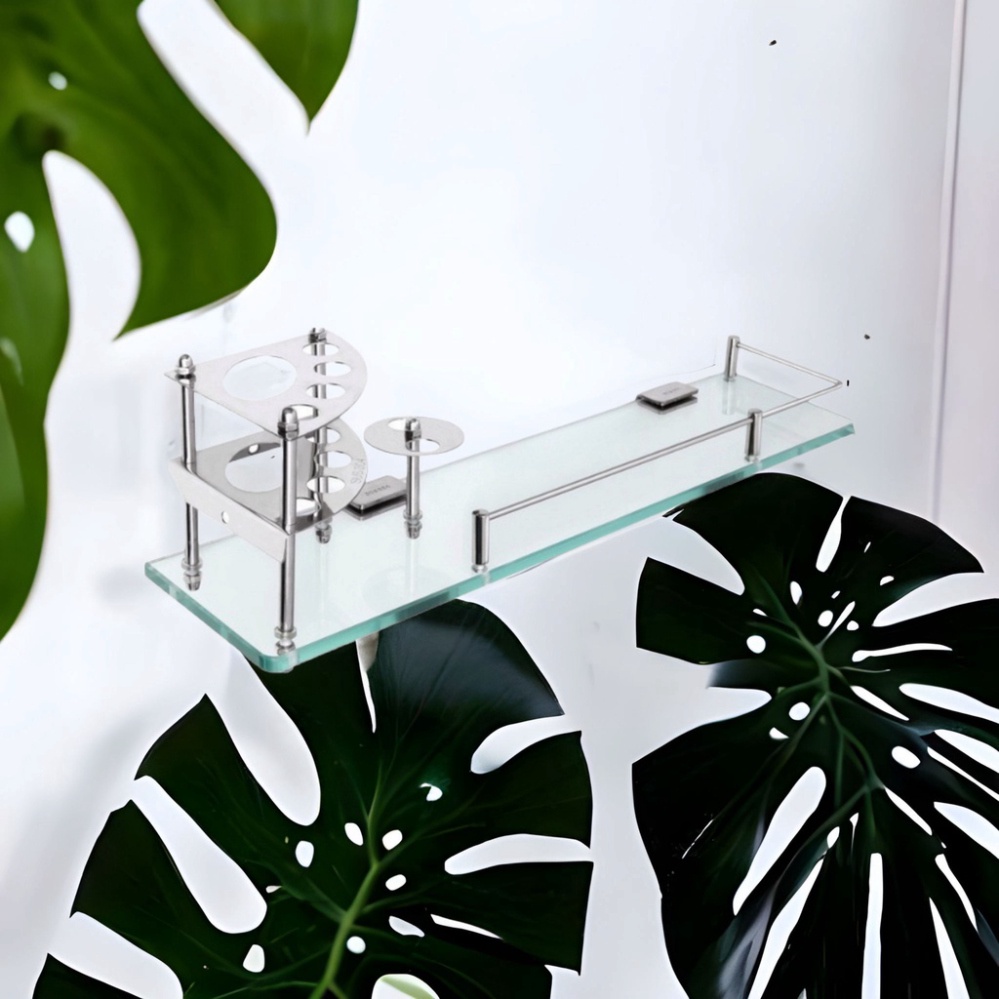 CAO CẤP Kệ kính nhà tắm 10ly để dầu gội, mỹ phẩm thanh chắn kim loại inox 304 không rỉ sét đi kèm bao gồm ốc-vít, tắc-kê