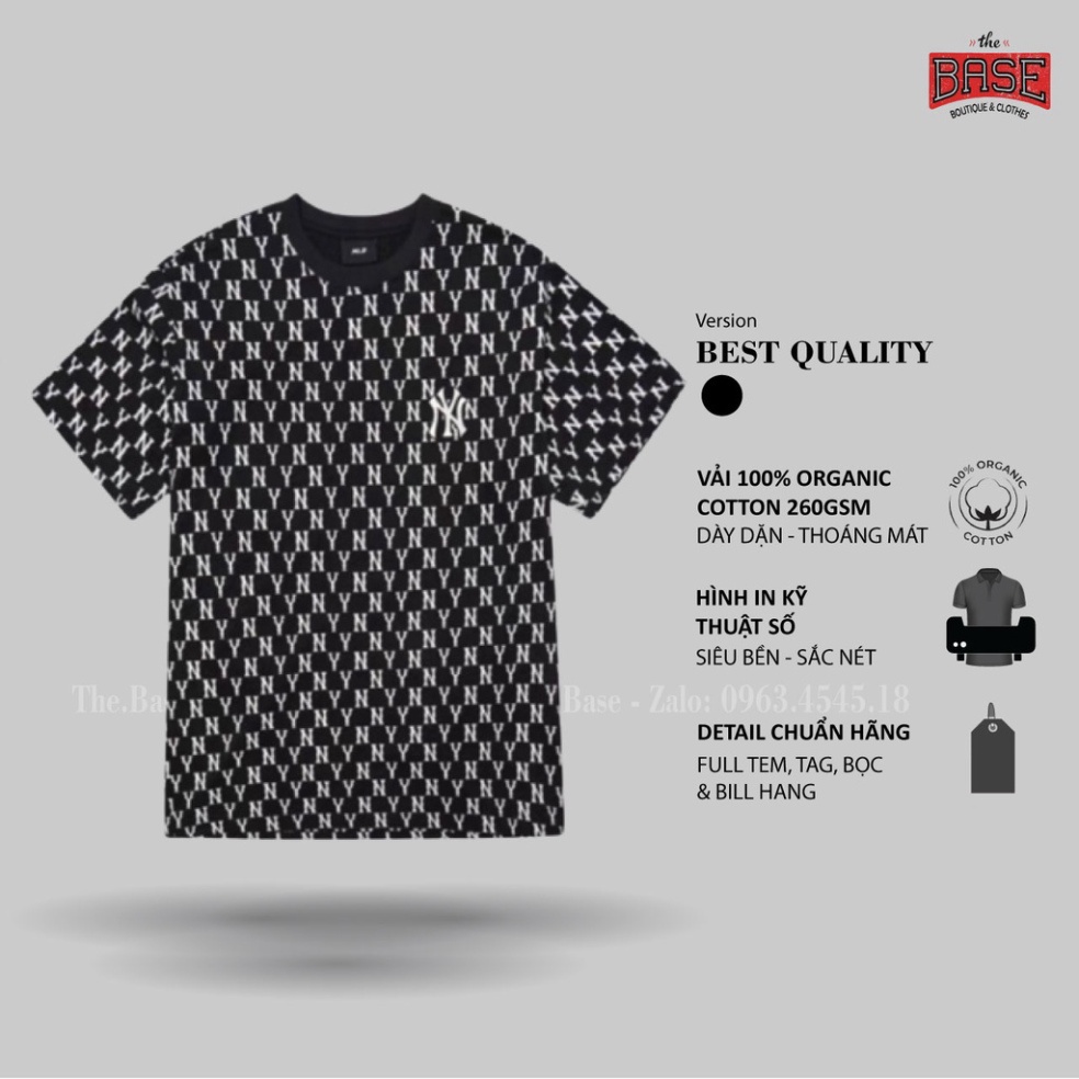 Áo thun MLB NY  in hoạ tiết Monogram cái cấp Áo NY VaVairt Cotton 100% The.Base