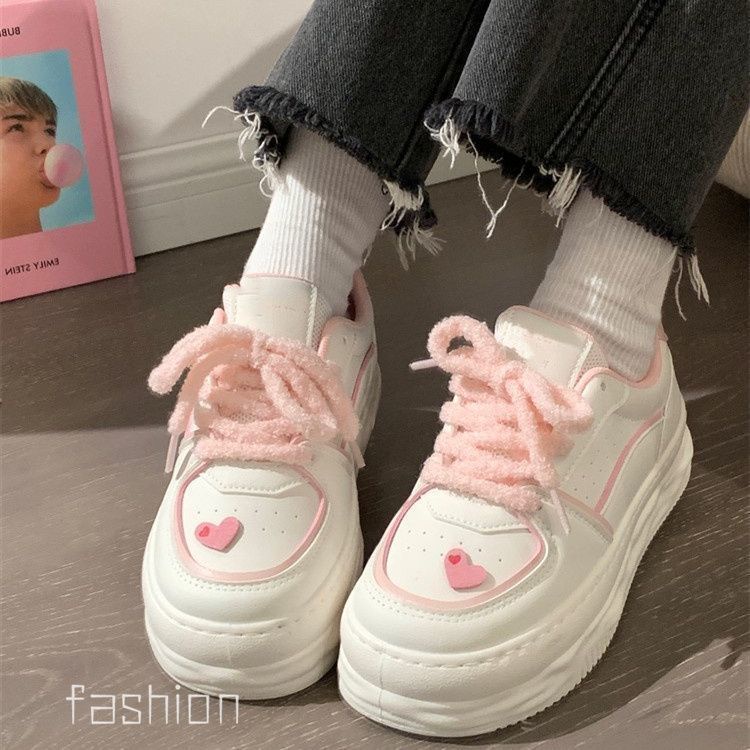Giày Thể Thao Đế Dày Màu Trắng In Hình Trái Tim Dễ Thương Cho Nữ