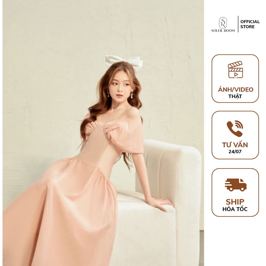 Váy Đầm Nữ Dáng Dài Chiết Eo Nơ Cách Điệu Trễ Vai SOLEIL ROOM Tiểu Thư Chống Nhăn Mềm Mại FIONA DRESS