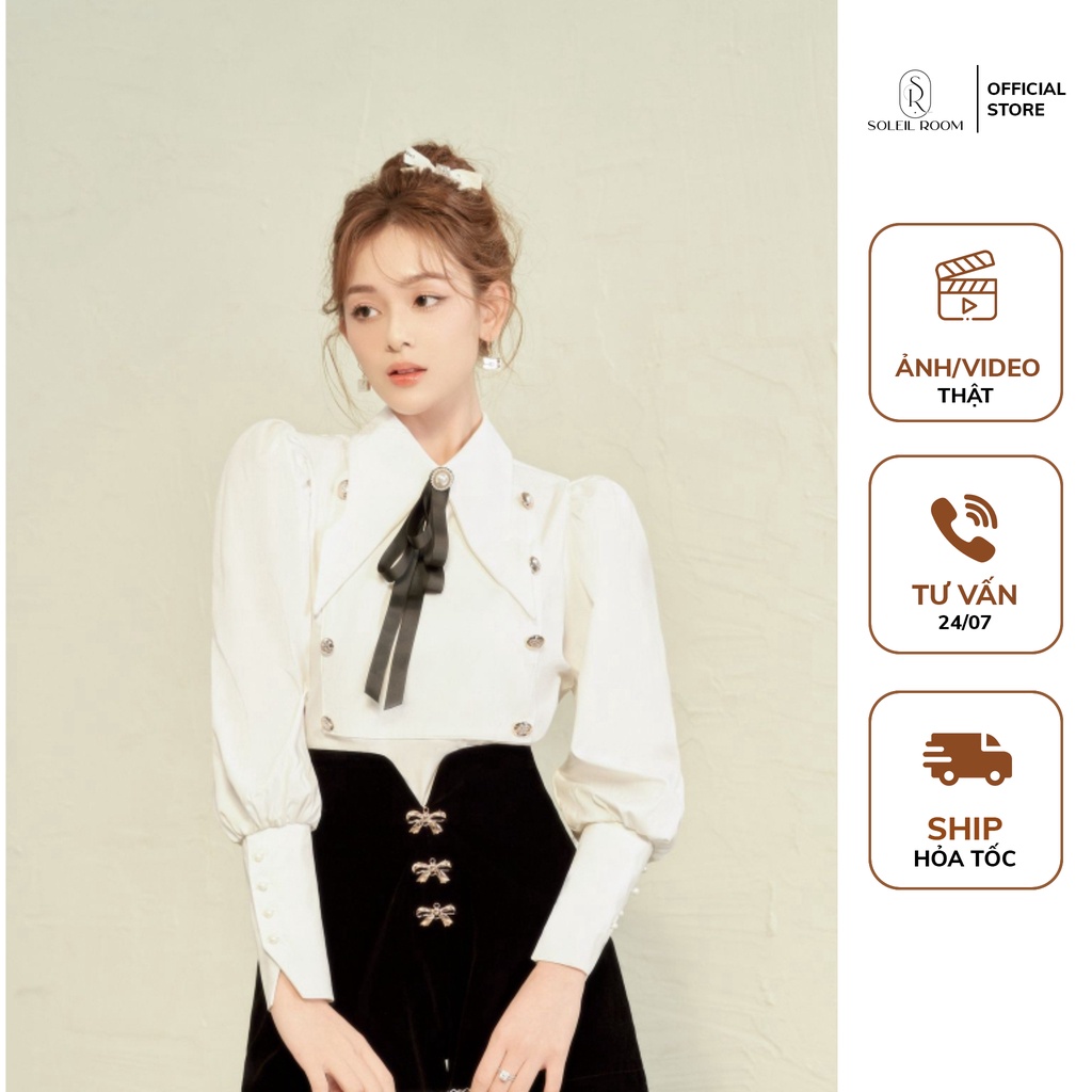 Áo Sơ Mi Nữ Dài Tay SOLEIL ROOM Thiết Kế Dáng Xuông Cổ Đức Cách Điệu (tặng nơ handmade) KATE SHIRT