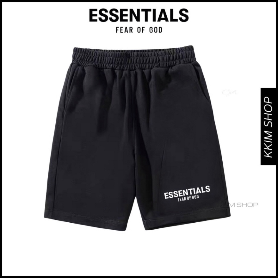 QUẦN Short ESSENTIALS Fear of God lưng thun Nam Nữ, chất vải Poly 2 da, quần đùi thể thao, lửng cộc ngắn đen form rộng | BigBuy360 - bigbuy360.vn