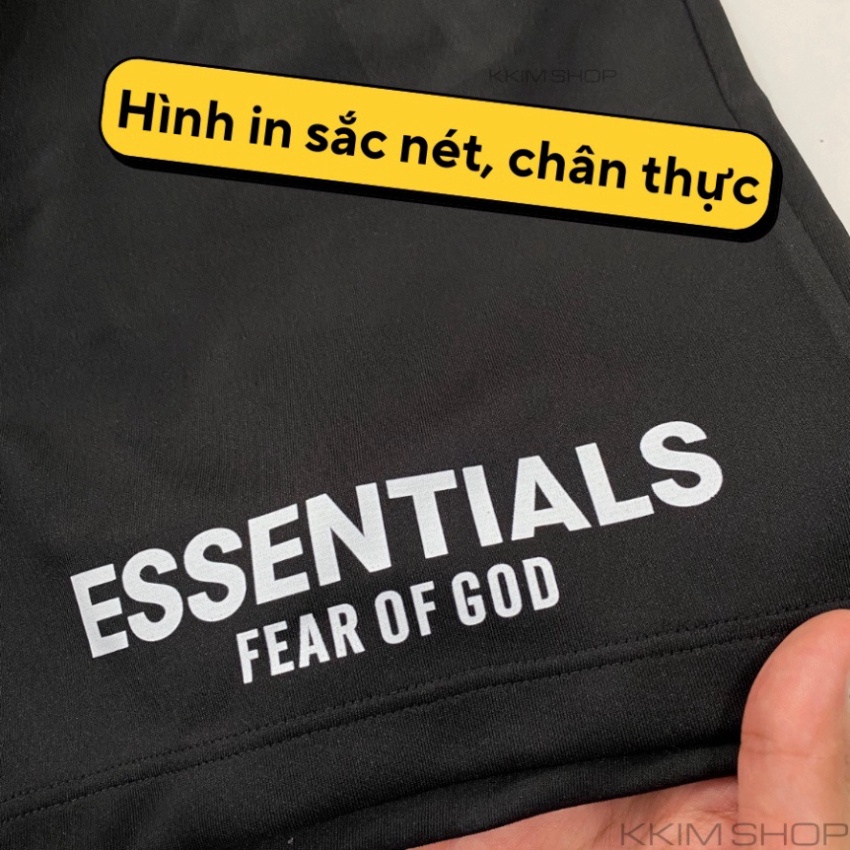 QUẦN Short ESSENTIALS Fear of God lưng thun Nam Nữ, chất vải Poly 2 da, quần đùi thể thao, lửng cộc ngắn đen form rộng | BigBuy360 - bigbuy360.vn