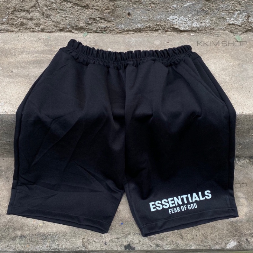 QUẦN Short ESSENTIALS Fear of God lưng thun Nam Nữ, chất vải Poly 2 da, quần đùi thể thao, lửng cộc ngắn đen form rộng | BigBuy360 - bigbuy360.vn