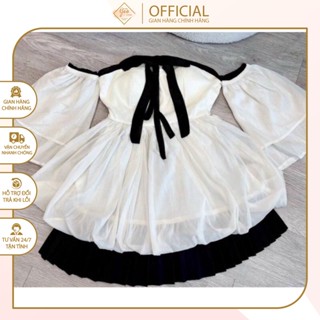 Set Áo Trễ Vai Babydoll Cúp Ngực, Chân Váy Xếp Ly Lưng Cao, Chất Voan 2 Lớp Dày Dặn, Tôn Dáng Chuẩn