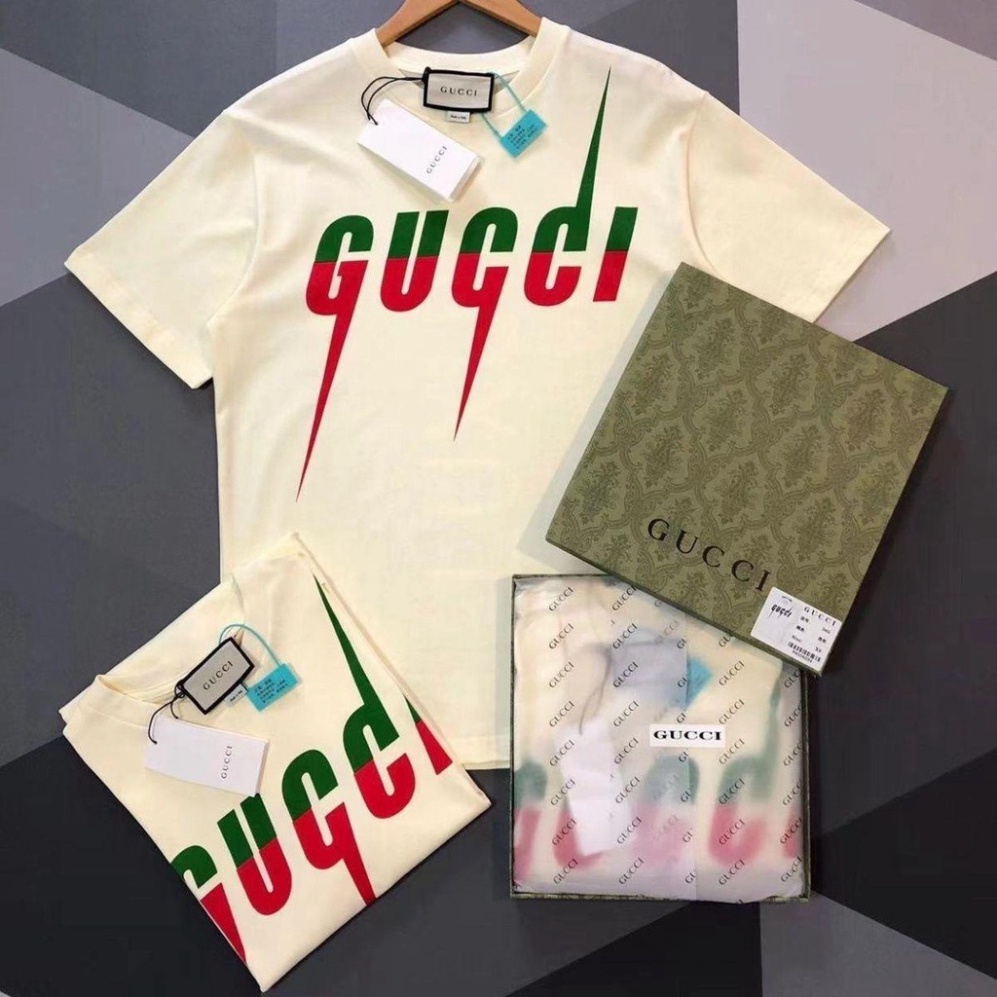 Áo Thun Gucci cotton In Hình Lưỡi Tia Chớp Thời Trang Mùa Hè Cho Cặp Đôi