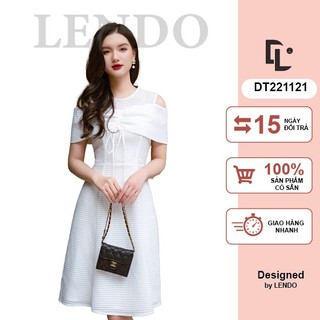 Đầm Váy Công Sở Dự Tiệc LENDO DT221121 Dáng Xòe A Cổ Tròn Trễ Vai