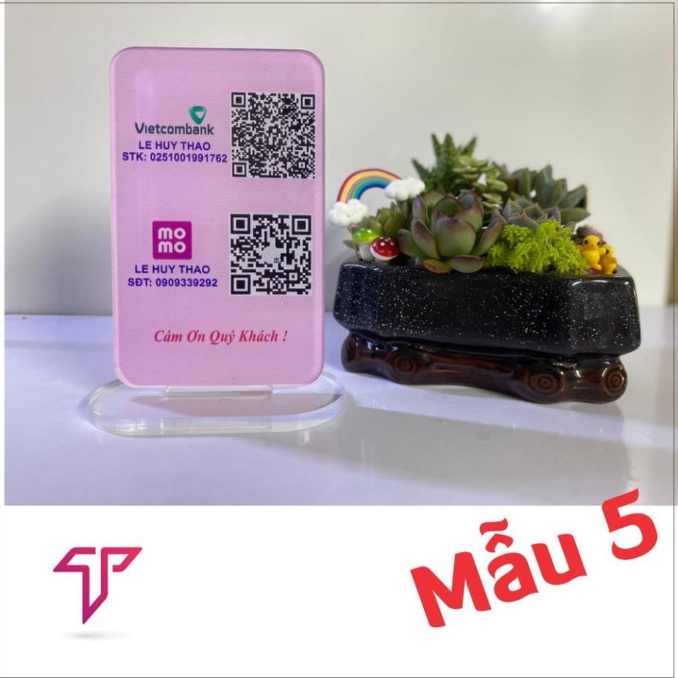 TẤM MICA MÃ QR CODE ĐỂ BÀN, DÁN, BẢNG QUÉT MÃ VẠCH NGÂN HÀNG, WIFI, MOMO
