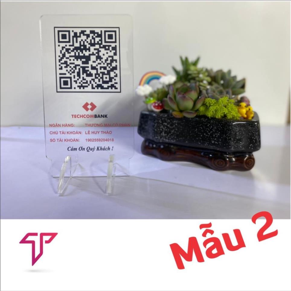 TẤM MICA MÃ QR CODE ĐỂ BÀN, DÁN, BẢNG QUÉT MÃ VẠCH NGÂN HÀNG, WIFI, MOMO