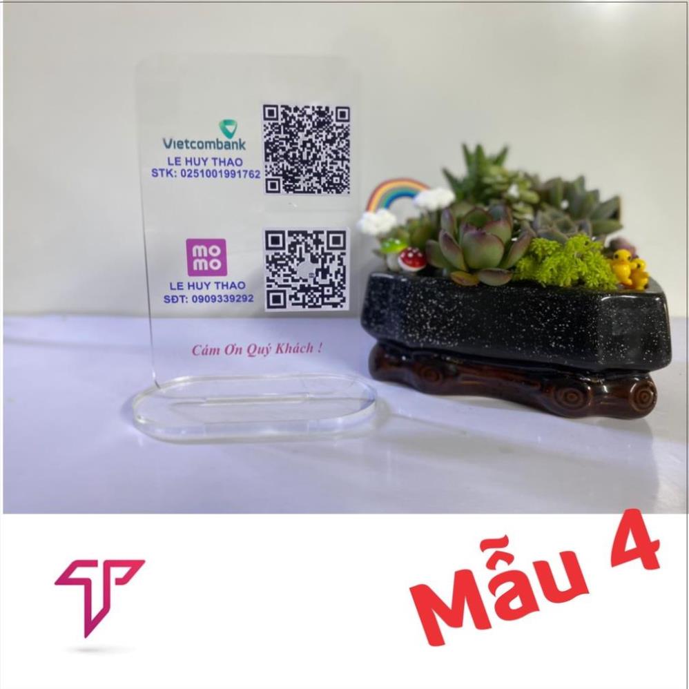 TẤM MICA MÃ QR CODE ĐỂ BÀN, DÁN, BẢNG QUÉT MÃ VẠCH NGÂN HÀNG, WIFI, MOMO