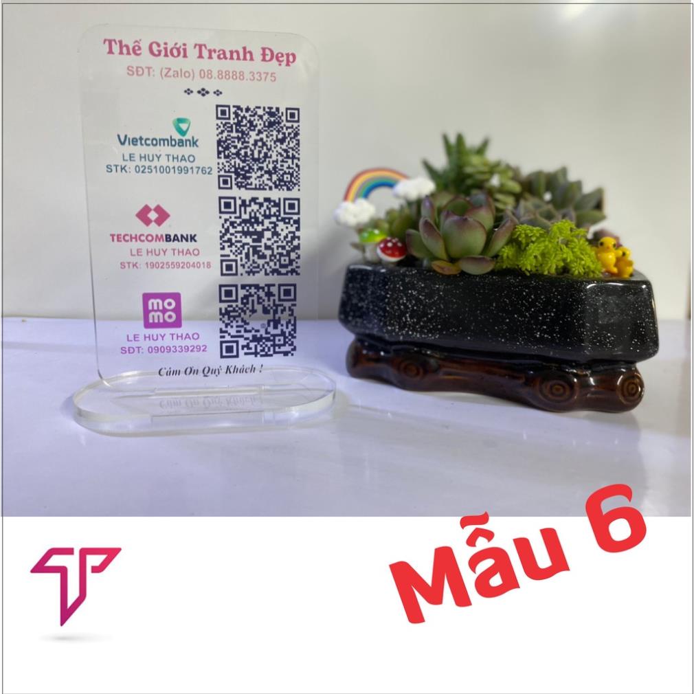 TẤM MICA MÃ QR CODE ĐỂ BÀN, DÁN, BẢNG QUÉT MÃ VẠCH NGÂN HÀNG, WIFI, MOMO