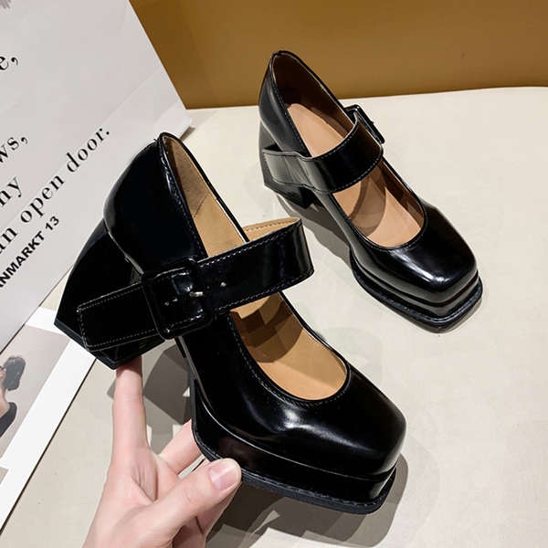 Giày cao gót nữ Mary Jane 2023 mới một từ khóa dài gót giày da nhỏ