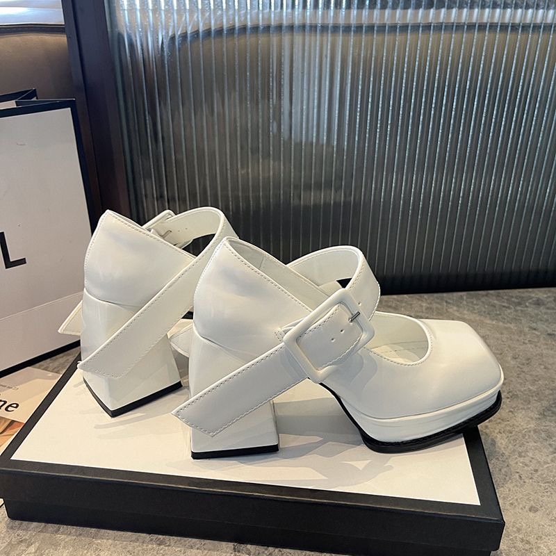 Giày cao gót nữ Mary Jane 2023 mới một từ khóa dài gót giày da nhỏ