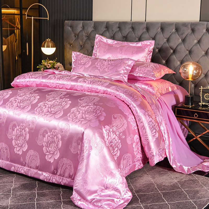 Bộ Ga Trải Giường Bốn Mảnh Bằng Vải Lanh jacquard satin Cao Cấp Phong Cách Châu Âu Thêu Họa Tiết Sang Trọng Trang Trí Nhà Cửa / Tiệc Cưới