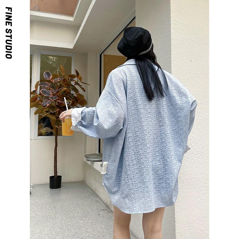 Áo Khoác Sơ Mi Tay Dài Chống Nắng Dáng Suông Dễ Phối Đồ Thời Trang Xuân Hè Phong Cách Mỹ Cho Nữ