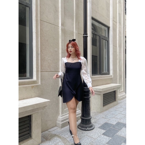 Đầm đắp tà phối tay voan Anna BIGSIZE_GIARE Váy bigsize cổ điển sang trọng thiết kế 2023