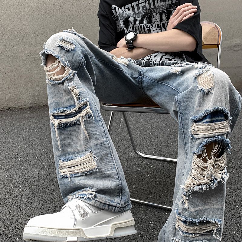 Quần Jean Rách Phong Cách Đường Phố Âu Mỹ Hip Hop Đường Phố Cao Cấp