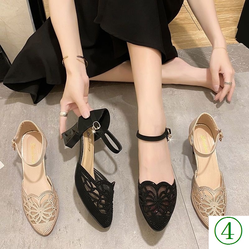 Giày Sandal Bít Mũi Phối Lưới Đính Đá Thời Trang Xuân Hè 2023 Cho Nữ