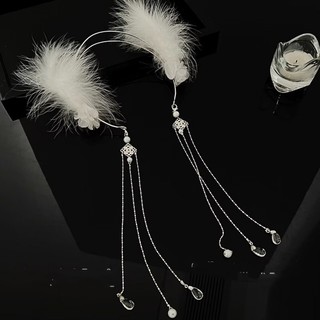 Bờm tóc hoa cổ trang lông vũ