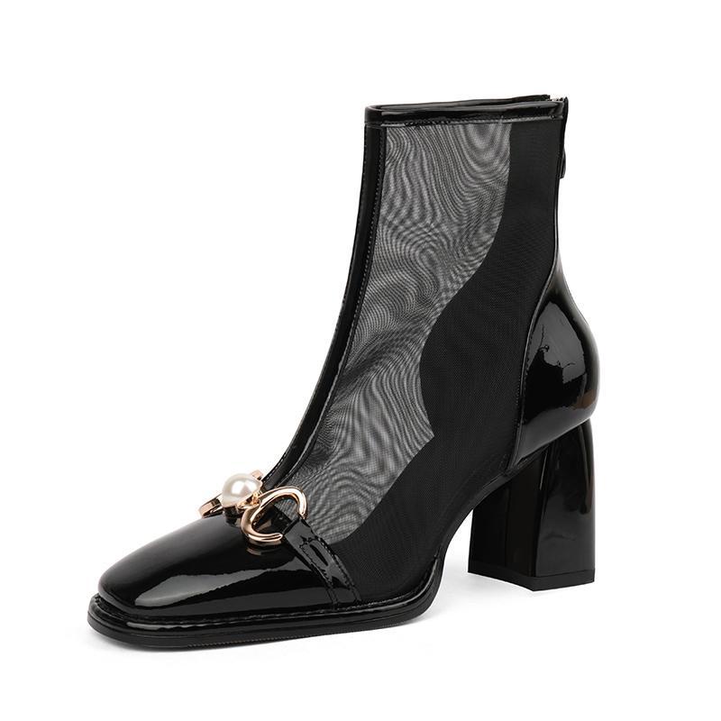 Giày Bốt Lưới Mỏng Cao Gót Mũi Vuông Thời Trang Mùa Hè 2022 Mới